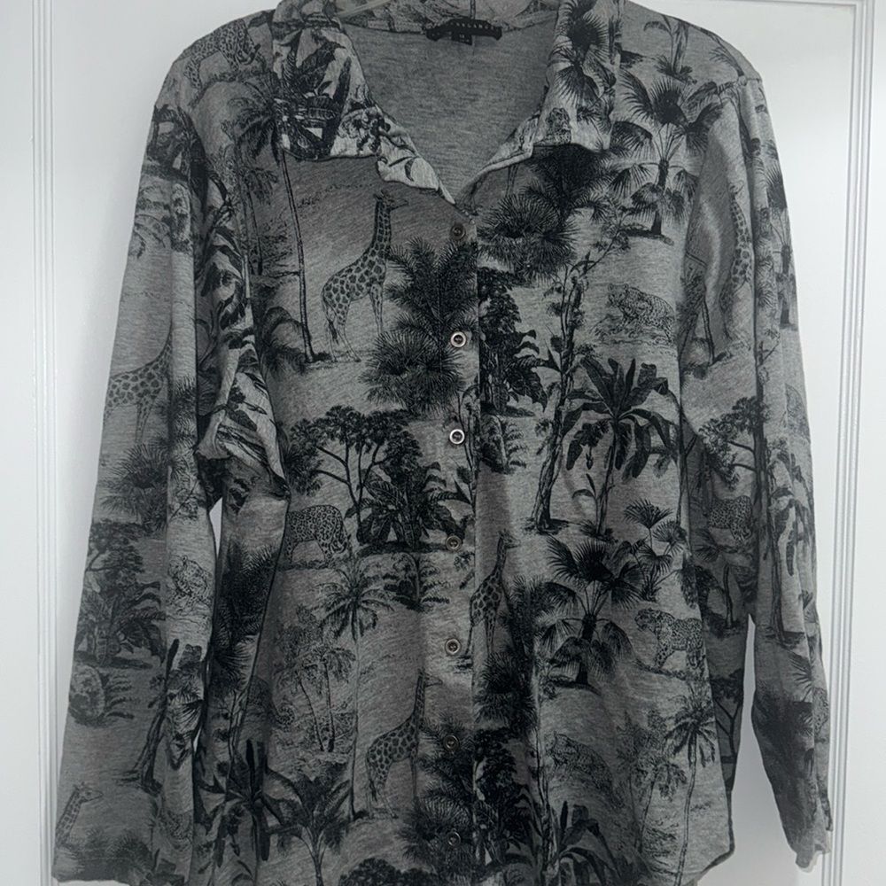 Jane & Delancey Safari Pattern Button Down Shirt Size 1X